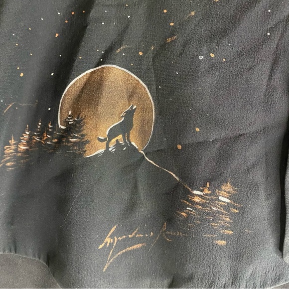 Desjardins Roussin Handmade In Montreal Black Vest Size L Wolf Howling Moon Art - Picture 3 of 9